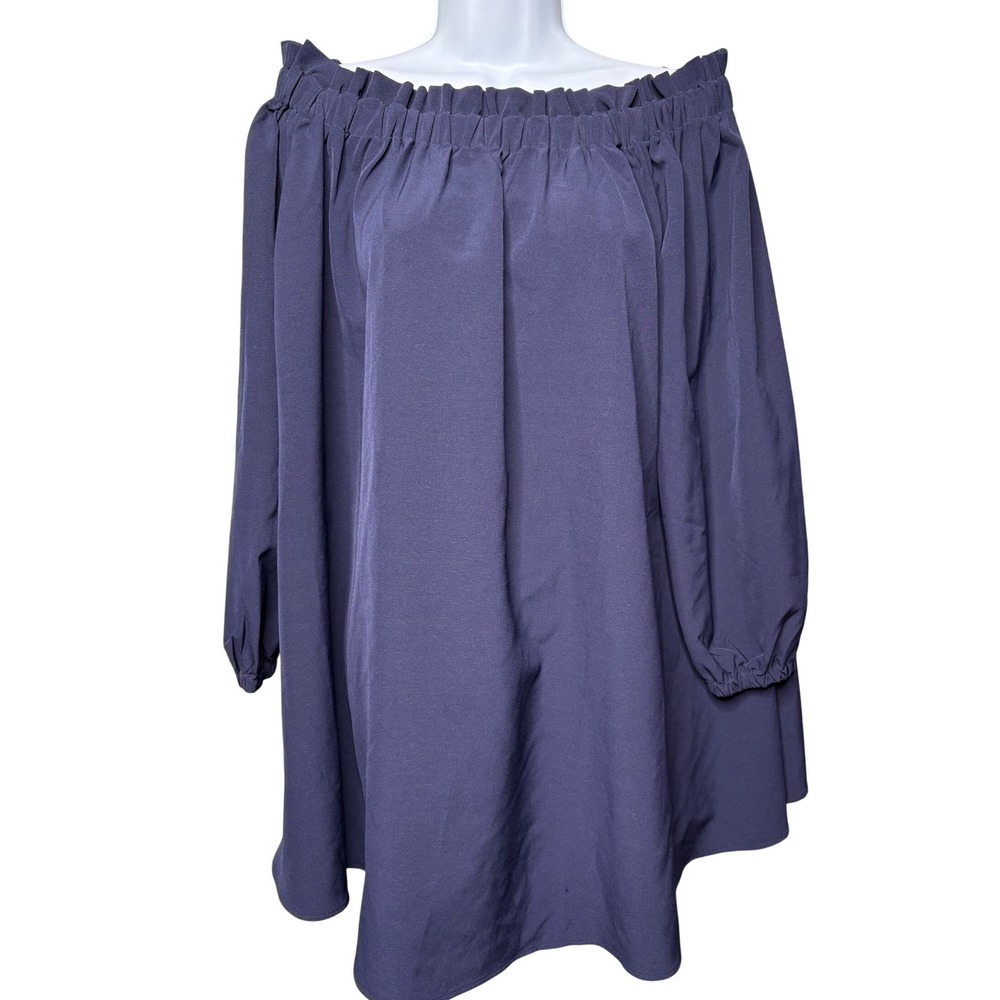 IXIAH Navy Blue Off Shoulder Long Sleeve Tunic Top Sz 8 Ethereal Femme Boho-Chic